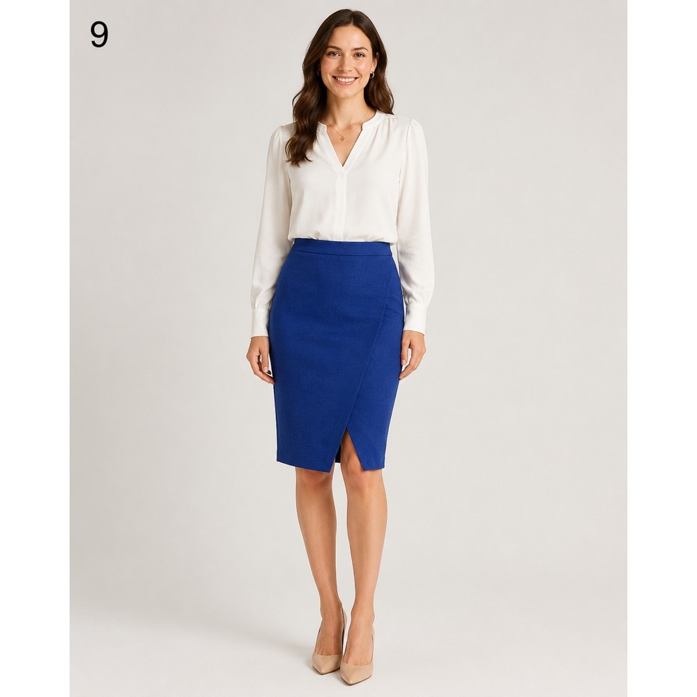 The Limited Pencil Skirt Womens 6 Navy Blue Linen Cross Front Lined Office Siren